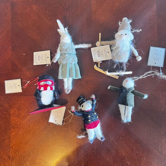 handmade Felt Mouse unicorn penguin gnome Figurines Christmas Ornaments Set Of 5